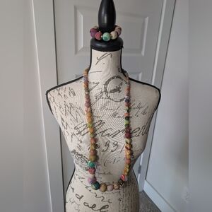 Bohemian Multicolor Fabric Beaded Necklace and Bracelet Set